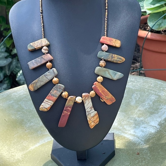 Natural Stone and Picture Jasper Statement Necklace - Picture 2 of 6